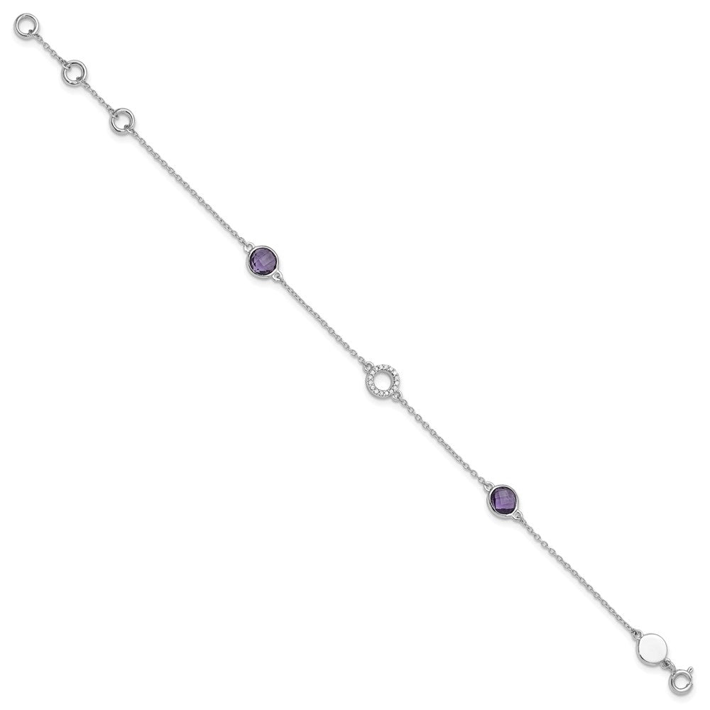 White Ice Sterling Silver Rhodium-plated 6.25 inch Diamond and Amethyst Bracelet plus 1 inch extender