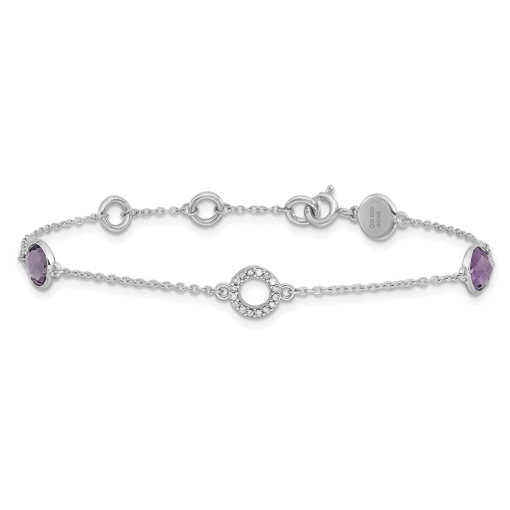 White Ice Sterling Silver Rhodium-plated 6.25 inch Diamond and Amethyst Bracelet plus 1 inch extender