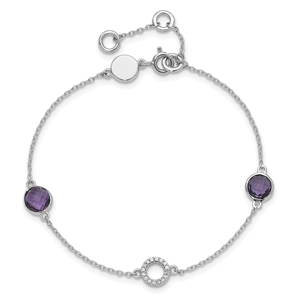White Ice Sterling Silver Rhodium-plated 6.25 inch Diamond and Amethyst Bracelet plus 1 inch extender