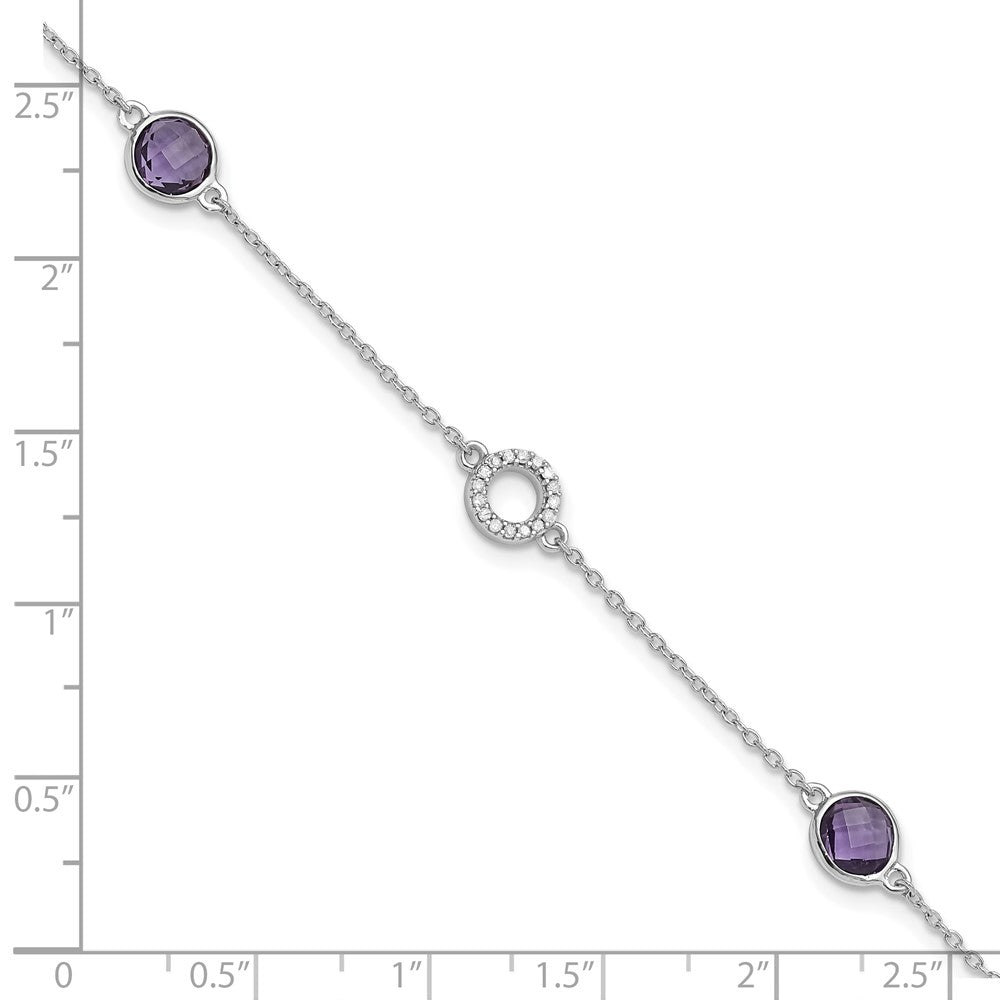 White Ice Sterling Silver Rhodium-plated 6.25 inch Diamond and Amethyst Bracelet plus 1 inch extender