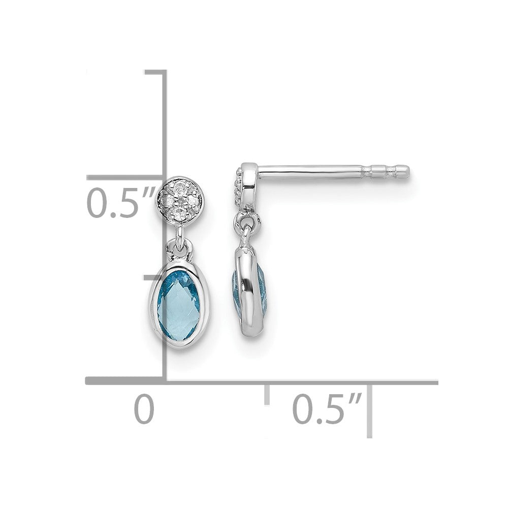 White Ice Sterling Silver Rhodium-plated Diamond and Blue Topaz Post Dangle Earrings