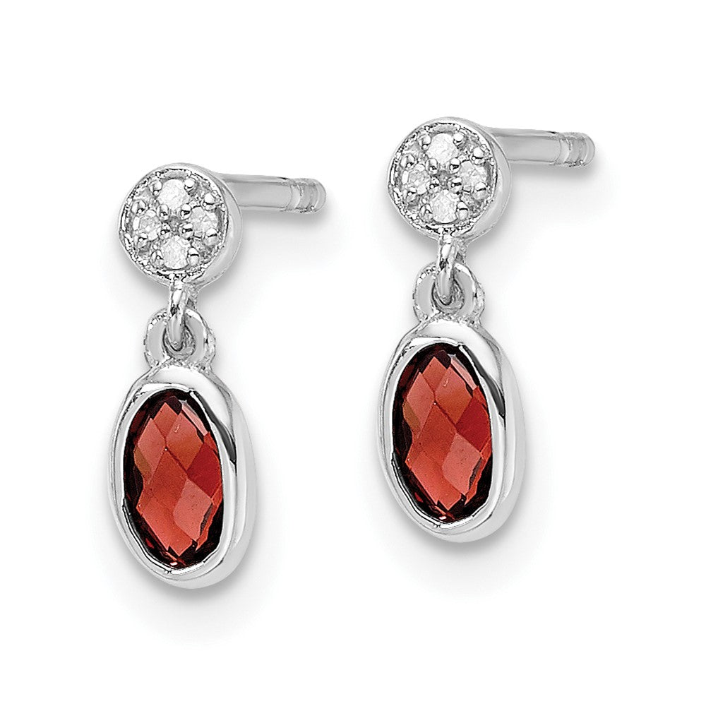 White Ice Sterling Silver Rhodium-plated Diamond and Garnet Post Dangle Earrings