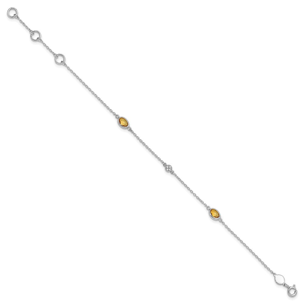 White Ice Sterling Silver Rhodium-plated 7.5 inch Diamond and Citrine Bracelet with 1.25 inch Extender