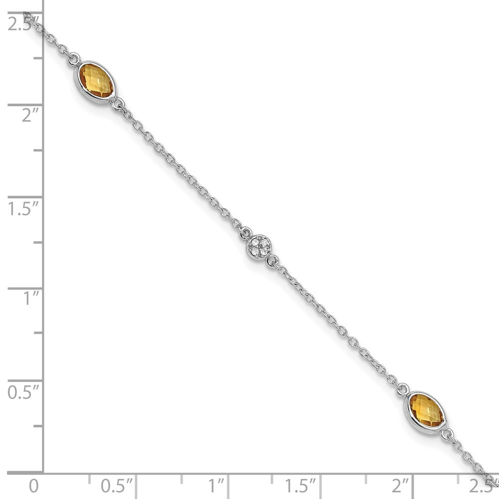 White Ice Sterling Silver Rhodium-plated 7.5 inch Diamond and Citrine Bracelet with 1.25 inch Extender