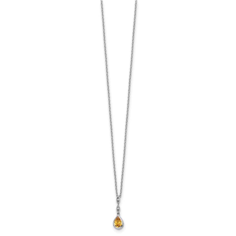 White Ice Sterling Silver Rhodium-plated 18 inch Diamond and Citrine Teardrop Necklace with 2 inch Extender