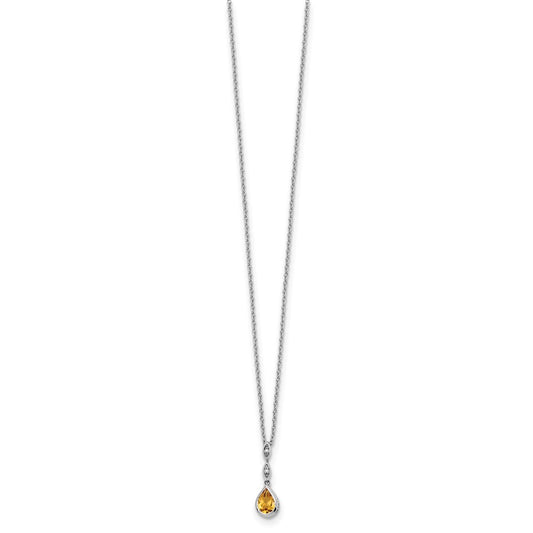 White Ice Sterling Silver Rhodium-plated 18 inch Diamond and Citrine Teardrop Necklace with 2 inch Extender