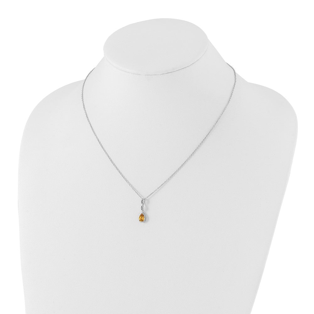 White Ice Sterling Silver Rhodium-plated 18 inch Diamond and Citrine Teardrop Necklace with 2 inch Extender