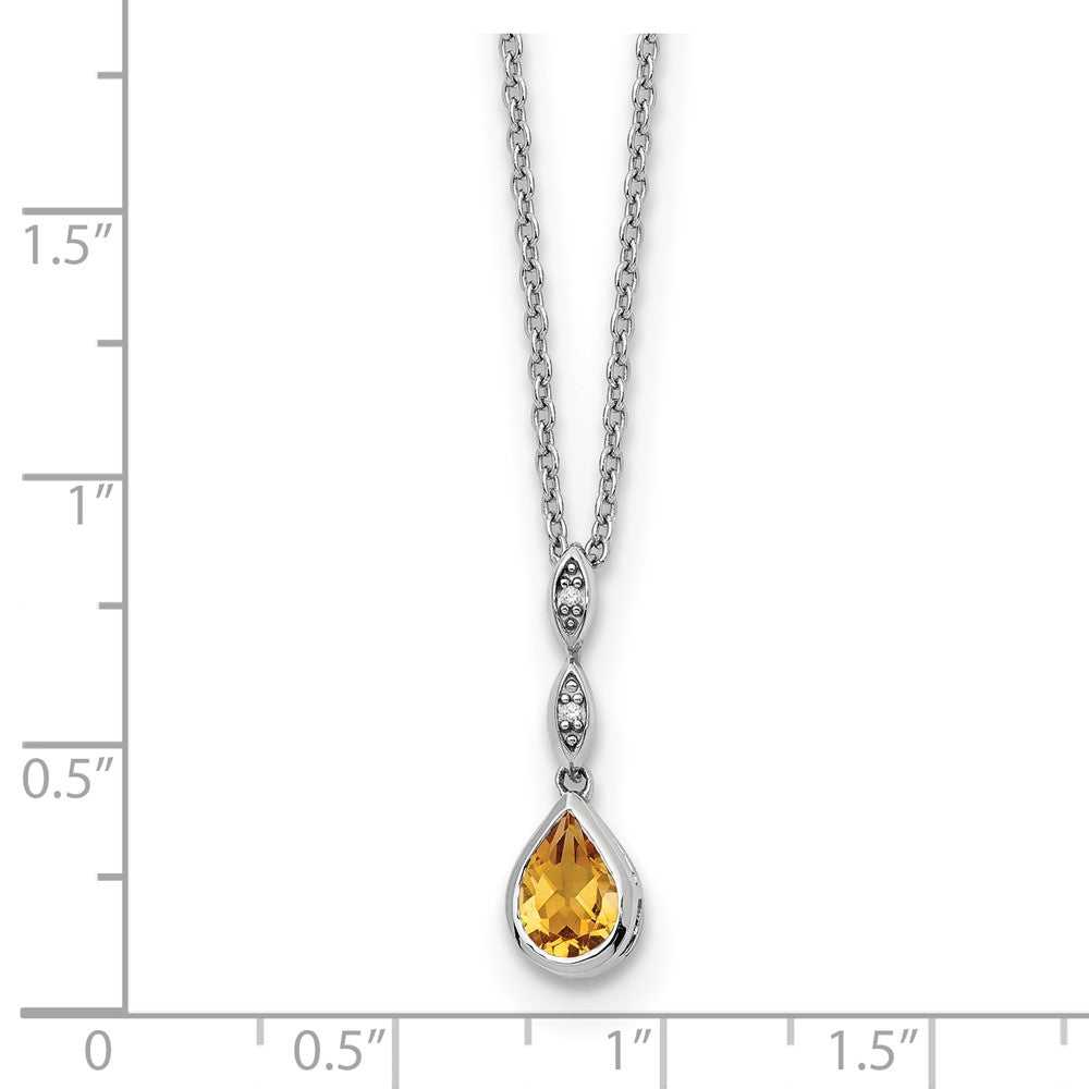 White Ice Sterling Silver Rhodium-plated 18 inch Diamond and Citrine Teardrop Necklace with 2 inch Extender