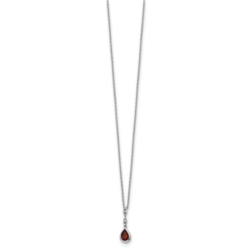 White Ice Sterling Silver Rhodium-plated 18 inch Diamond and Garnet Teardrop Necklace with 2 inch Extender