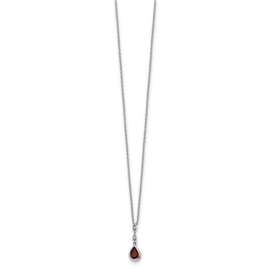 White Ice Sterling Silver Rhodium-plated 18 inch Diamond and Garnet Teardrop Necklace with 2 inch Extender