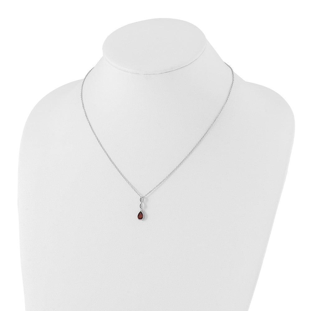 White Ice Sterling Silver Rhodium-plated 18 inch Diamond and Garnet Teardrop Necklace with 2 inch Extender