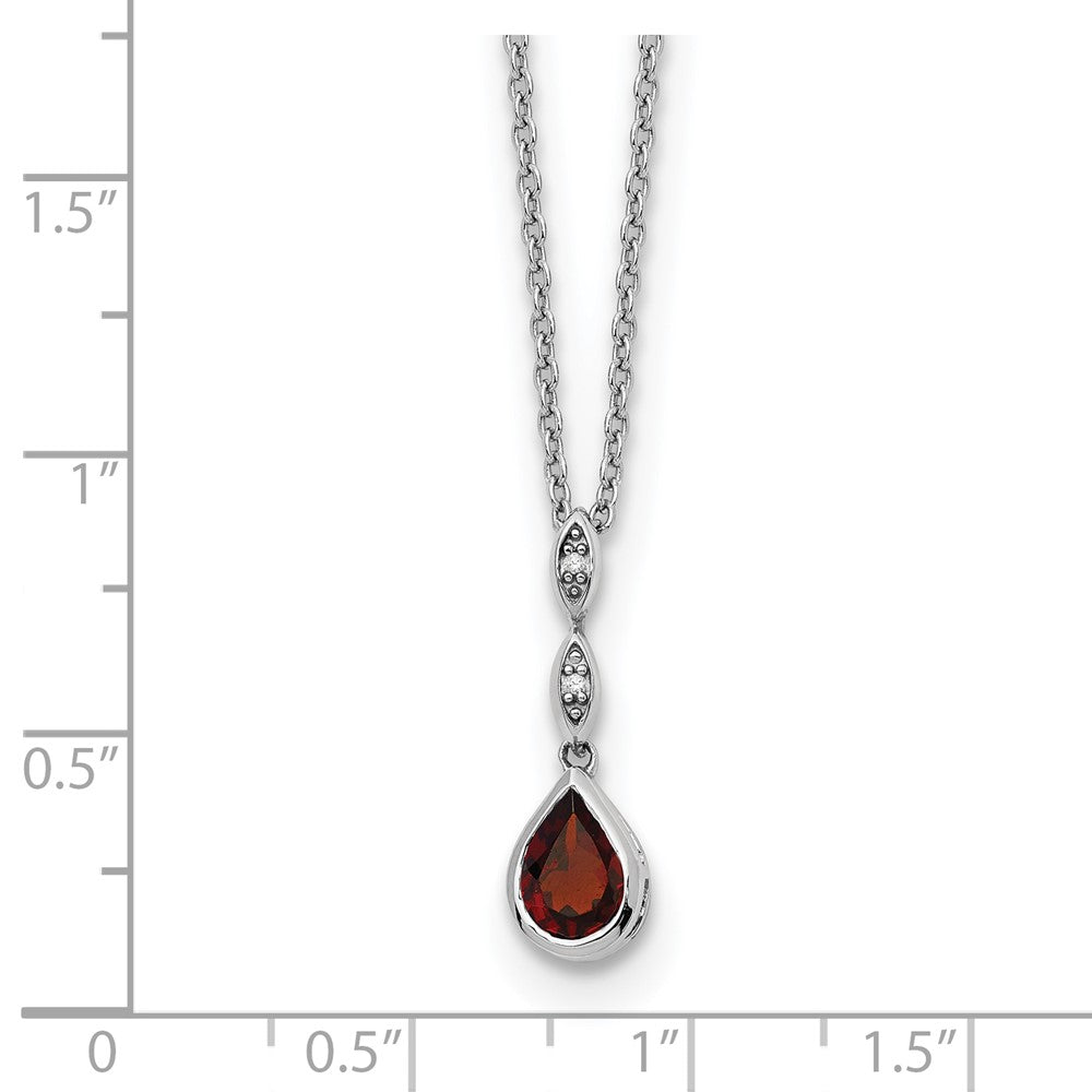 White Ice Sterling Silver Rhodium-plated 18 inch Diamond and Garnet Teardrop Necklace with 2 inch Extender