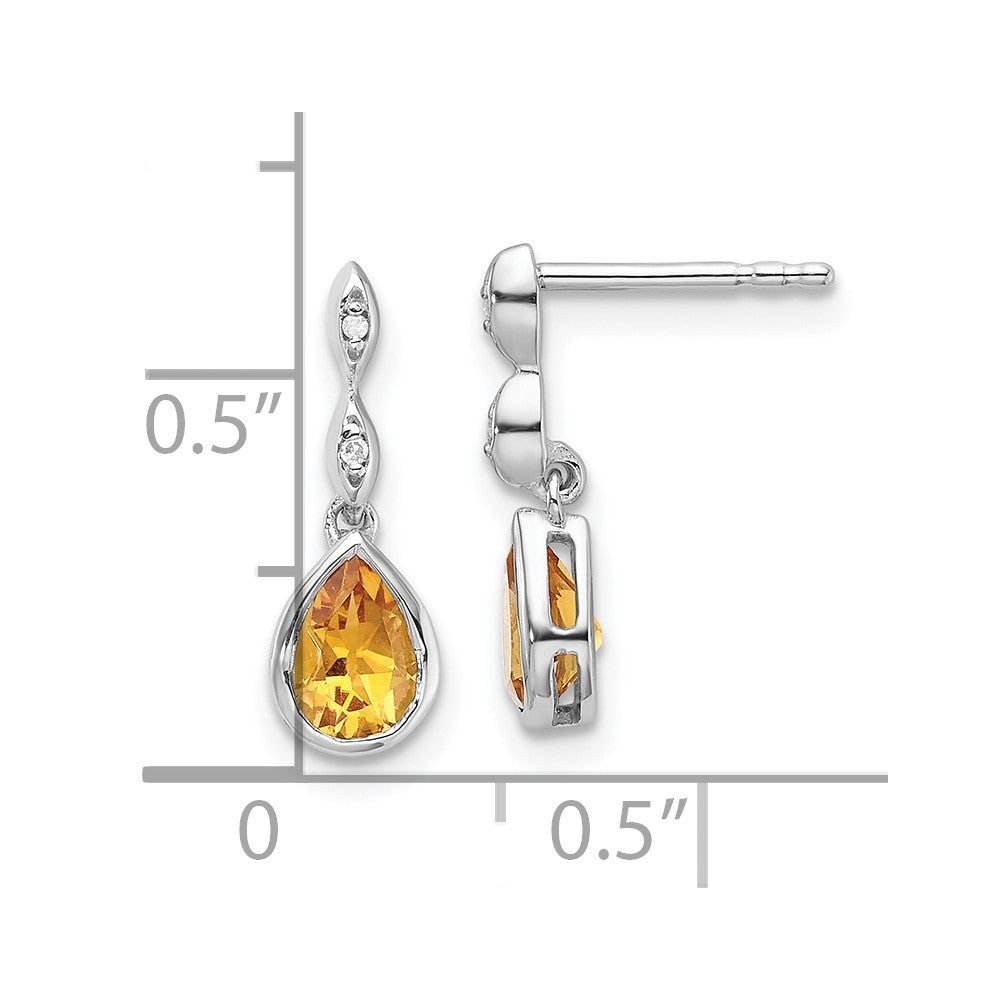 White Ice Sterling Silver Rhodium-plated Diamond and Citrine Teardrop Post Dangle Earrings