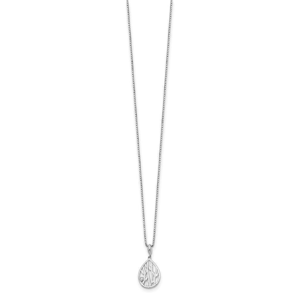 White Ice Sterling Silver Rhodium-plated 18 Inch Diamond Leaf Pendant Necklace with 2 Inch Extender