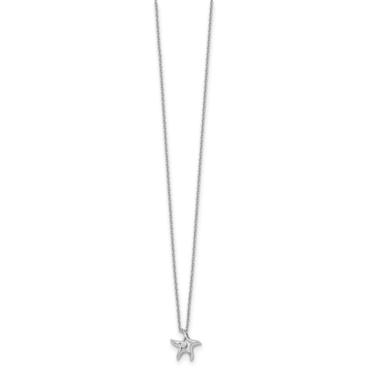 White Ice Sterling Silver Rhodium-plated 18 Inch Diamond Starfish Slide Pendant Necklace with 2 Inch Extender
