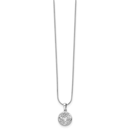 White Ice Sterling Silver Rhodium-plated 18 Inch Diamond Flower Necklace with 2 Inch Extender