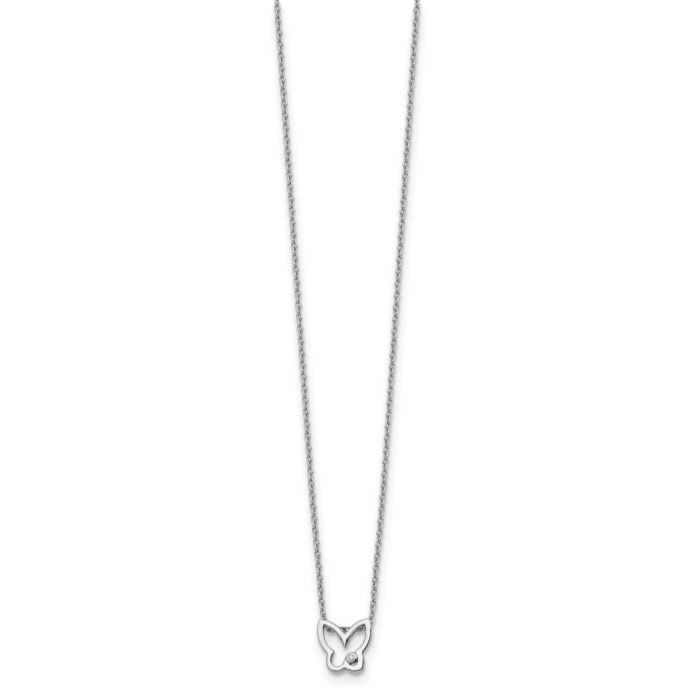 White Ice Sterling Silver Rhodium-plated 18 Inch Diamond Butterfly Necklace with 2 Inch Extender