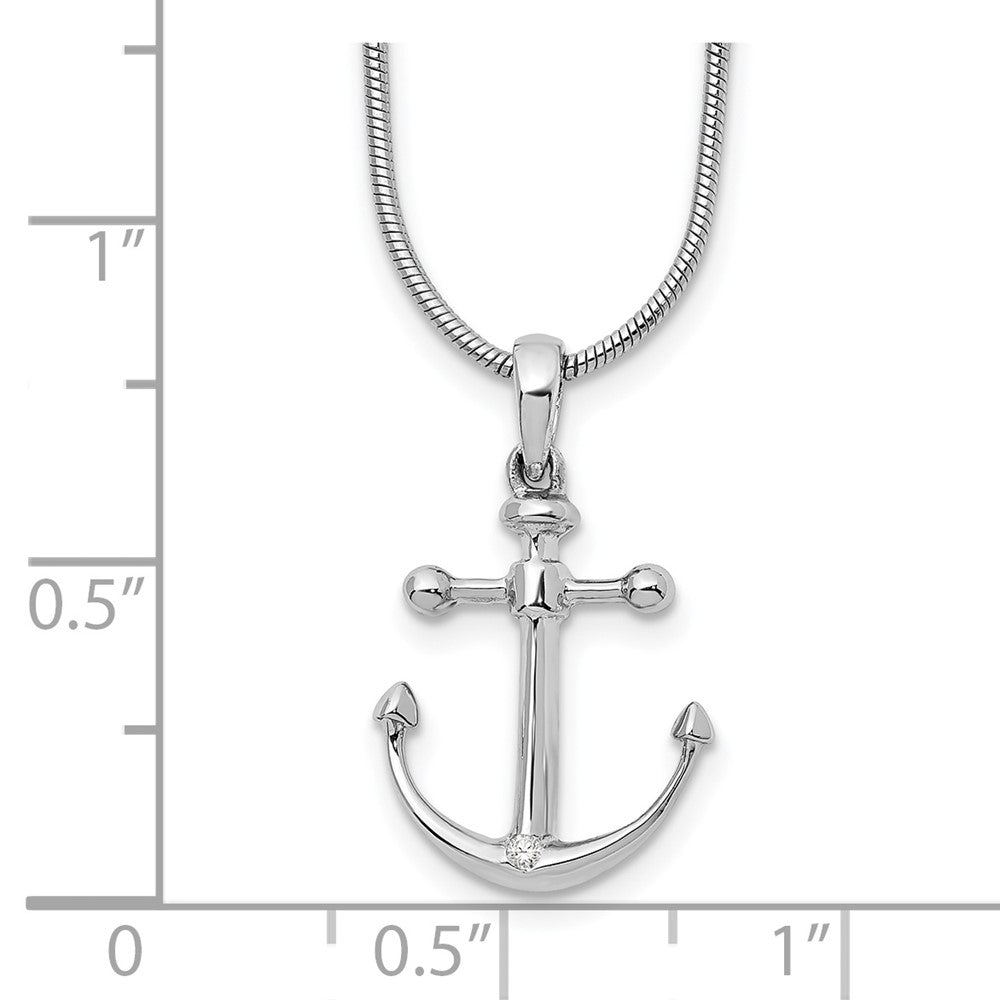 White Ice Sterling Silver Rhodium-plated 18 Inch Diamond Anchor Necklace with 2 Inch Extender