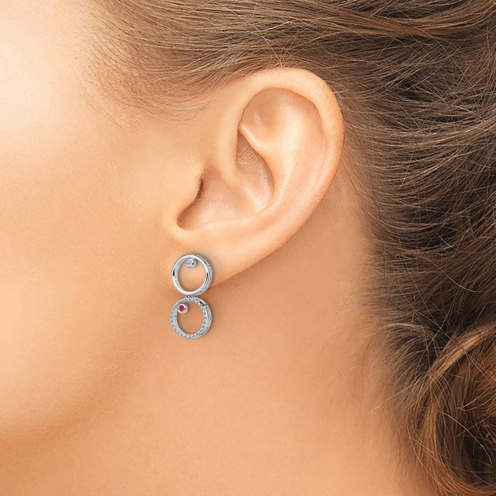 White Ice Sterling Silver Rhodium-plated Diamond and Ruby Post Drop Earrings