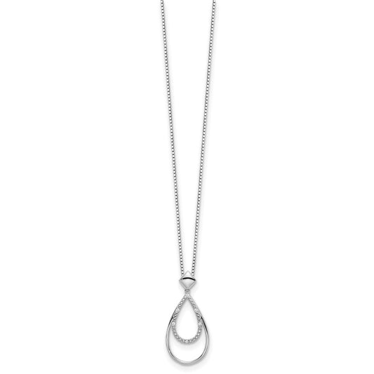 White Ice Sterling Silver Rhodium-plated 18 Inch Diamond Fancy Teardrop Necklace with 2 Inch Extender