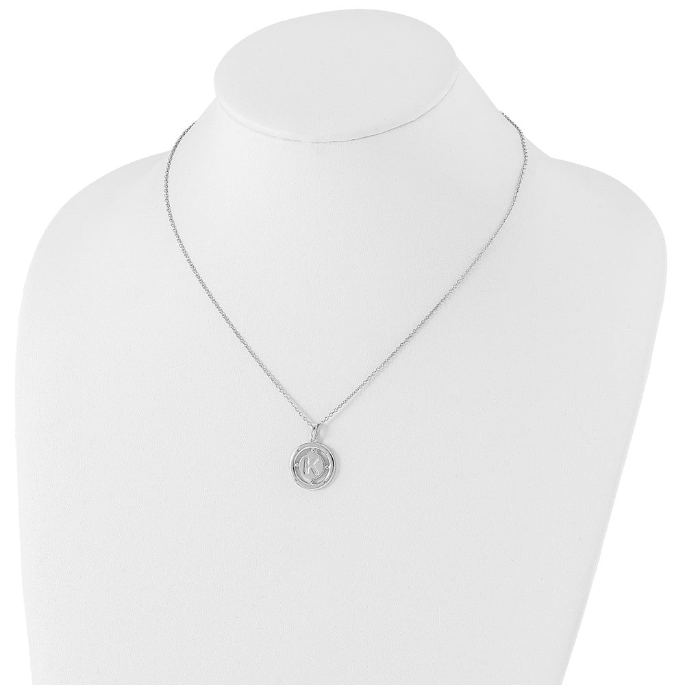 White Ice Sterling Silver Rhodium-plated 18 Inch Diamond Letter K Initial Necklace with 2 Inch Extender