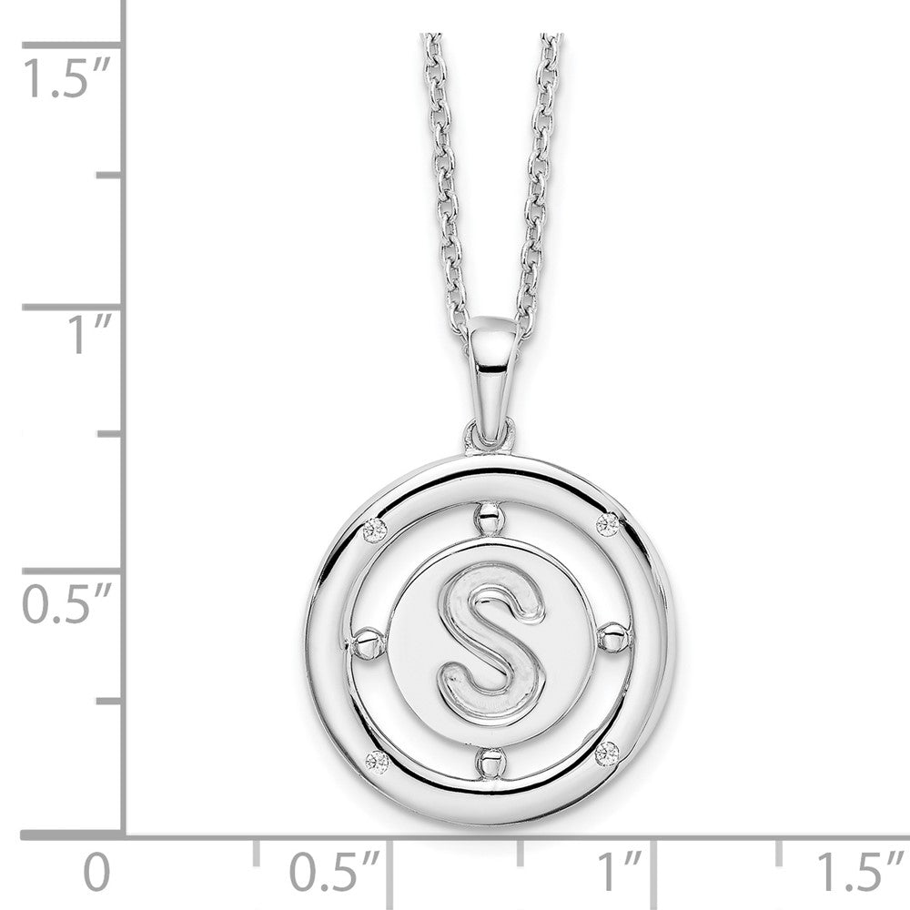 White Ice Sterling Silver Rhodium-plated 18 Inch Diamond Letter S Initial Necklace with 2 Inch Extender