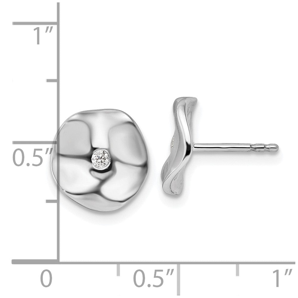 White Ice Sterling Silver Rhodium-plated Diamond Wavy Disk Post Earrings