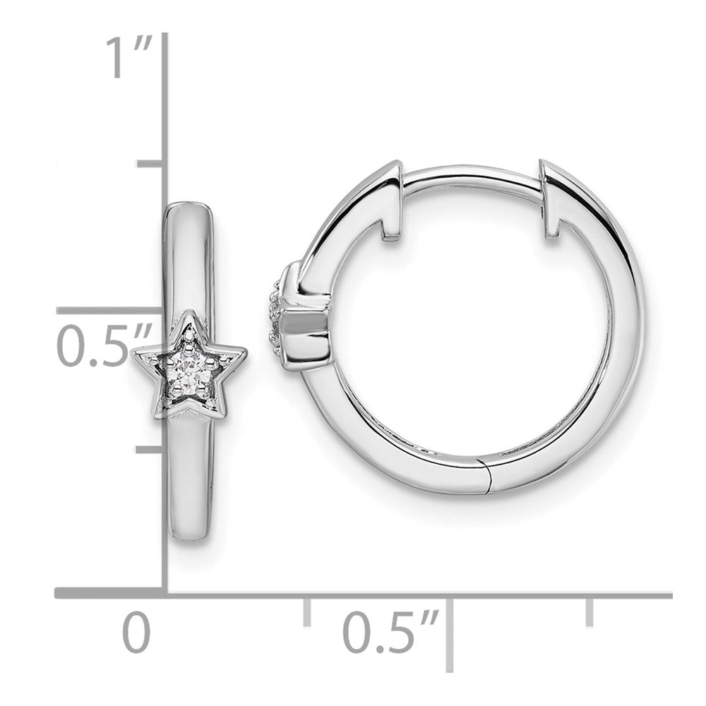 White Ice Sterling Silver Rhodium-plated Diamond Star Hinged Hoop Earrings