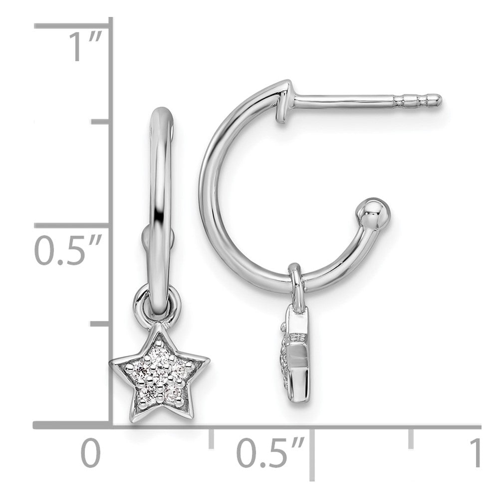 White Ice Sterling Silver Rhodium-plated Diamond Star Dangle J-Hoop Post Earrings
