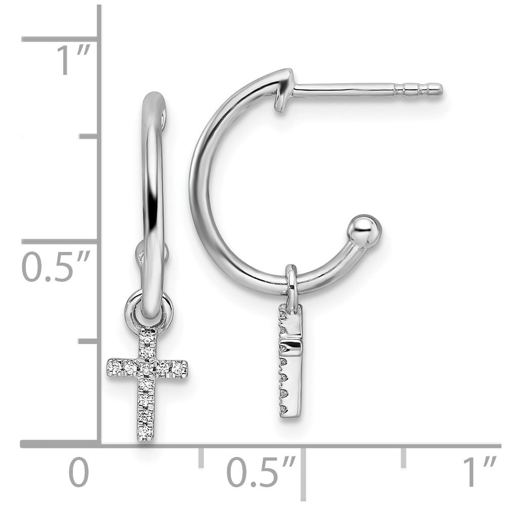 White Ice Sterling Silver Rhodium-plated Diamond Cross Dangle J-Hoop Post Earrings
