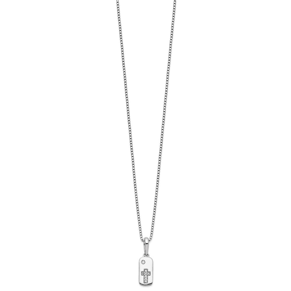 White Ice Sterling Silver Rhodium-plated 18 Inch Diamond Cross Tag Necklace with 2 Inch Extender