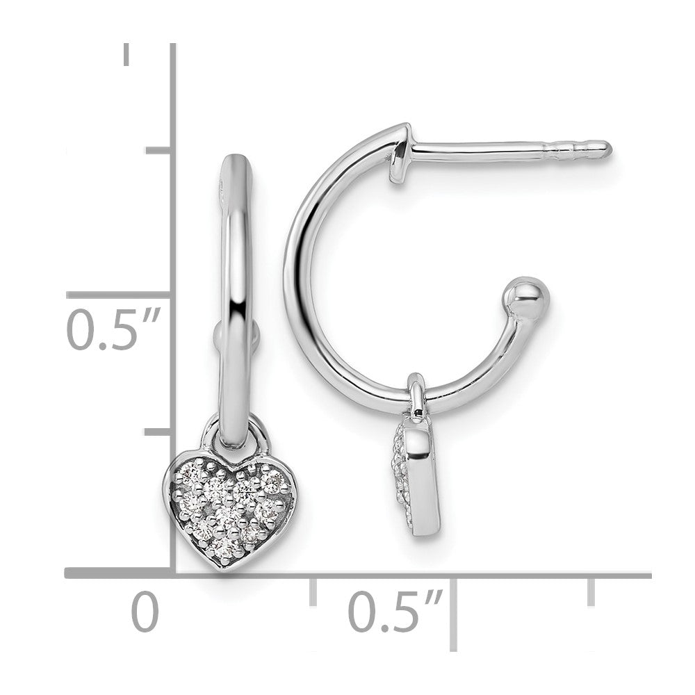 White Ice Sterling Silver Rhodium-plated Diamond Heart Dangle J-Hoop Post Earrings