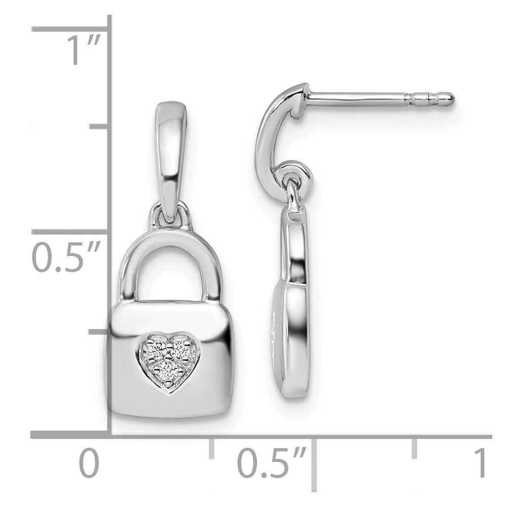 White Ice Sterling Silver Rhodium-plated Diamond Heart Lock Dangle Post Earrings