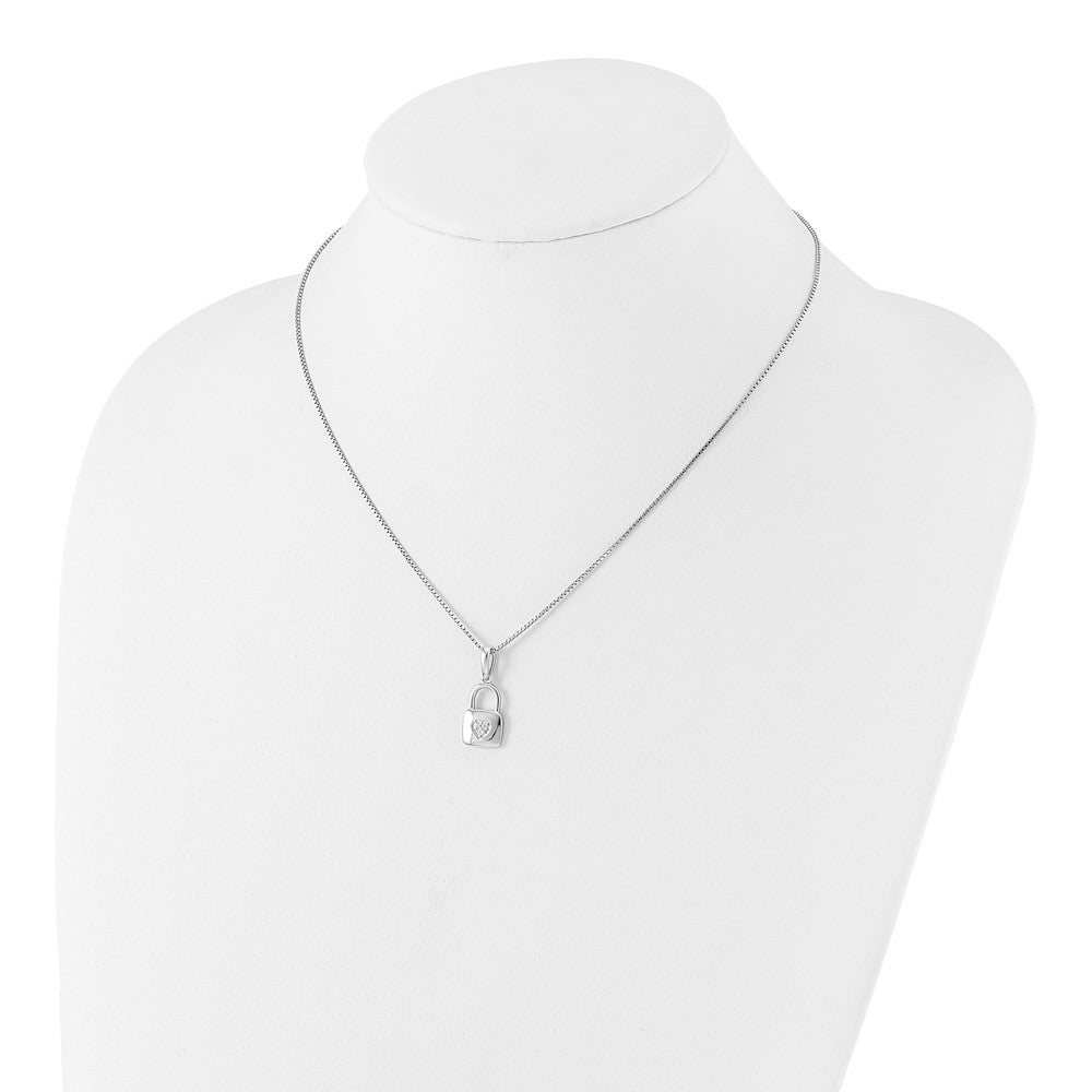White Ice Sterling Silver Rhodium-plated 18 Inch Diamond Heart Lock Necklace with 2 Inch Extender