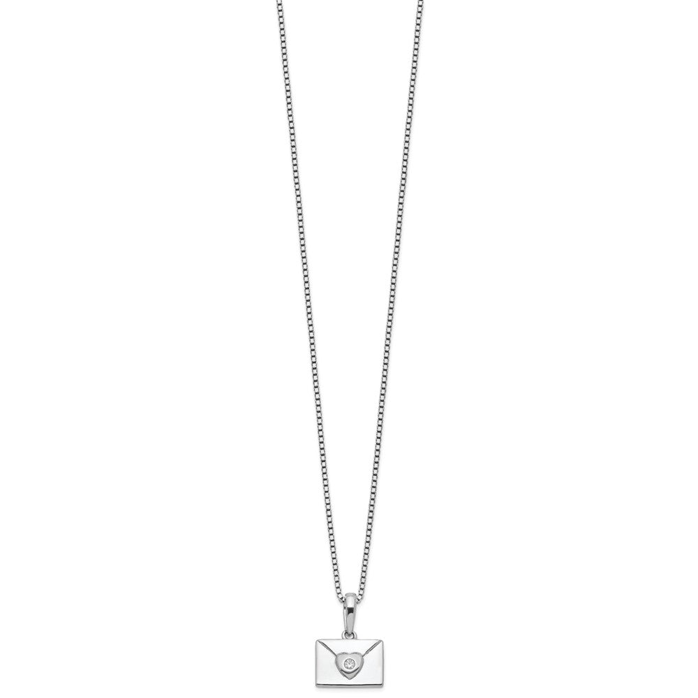 White Ice Sterling Silver Rhodium-plated 18 Inch Diamond Heart Envelope Necklace with 2 Inch Extender
