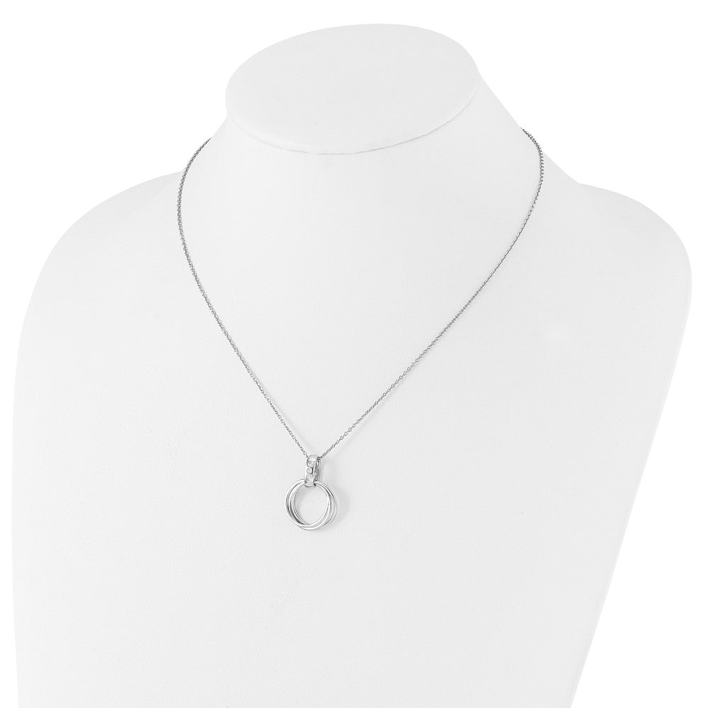 White Ice Sterling Silver Rhodium-plated Diamond with Three Rings 18 inch Necklace plus 2 inch Extender