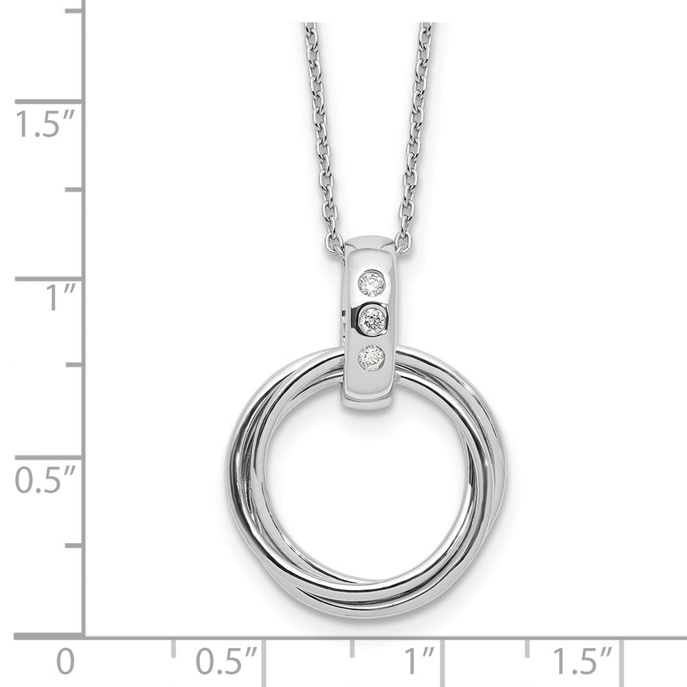 White Ice Sterling Silver Rhodium-plated Diamond with Three Rings 18 inch Necklace plus 2 inch Extender