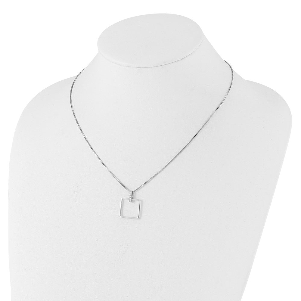White Ice Sterling Silver Rhodium-plated 18 inch Diamond Open Square Necklace plus 2 inch Extention