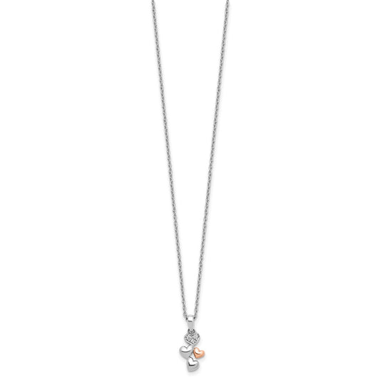 White Ice Sterling Silver Rhodium-plated Rose-tone 18 inch Diamond Heart Necklace with 2 inch Extender
