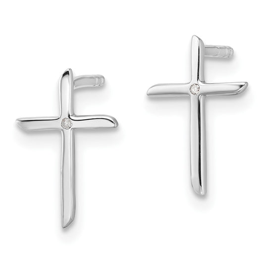 White Ice Sterling Silver Rhodium-plated Diamond Cross Post Earrings