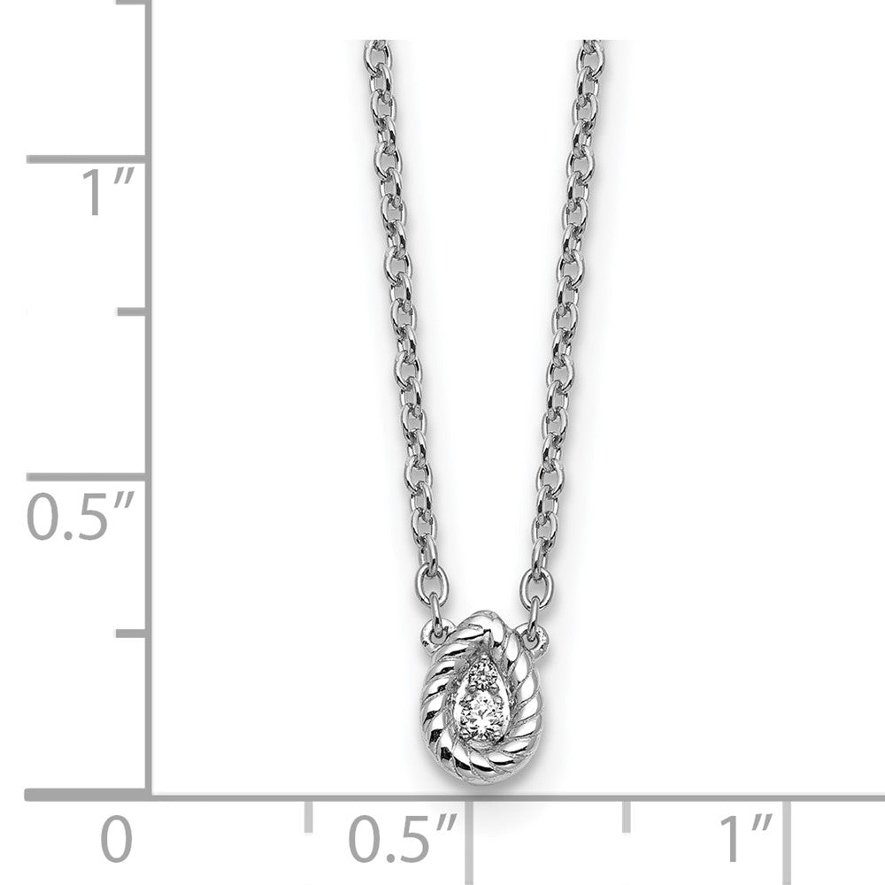 White Ice Sterling Silver Rhodium-plated 18in Diamond Twisted Teardrop Necklace plus 2in extender