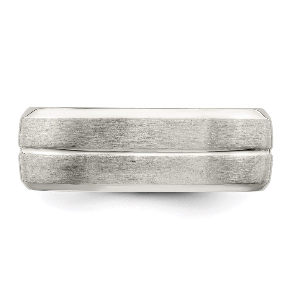 Sterling Silver 7mm Brushed Domed Grooved Fancy Band Size 7.5