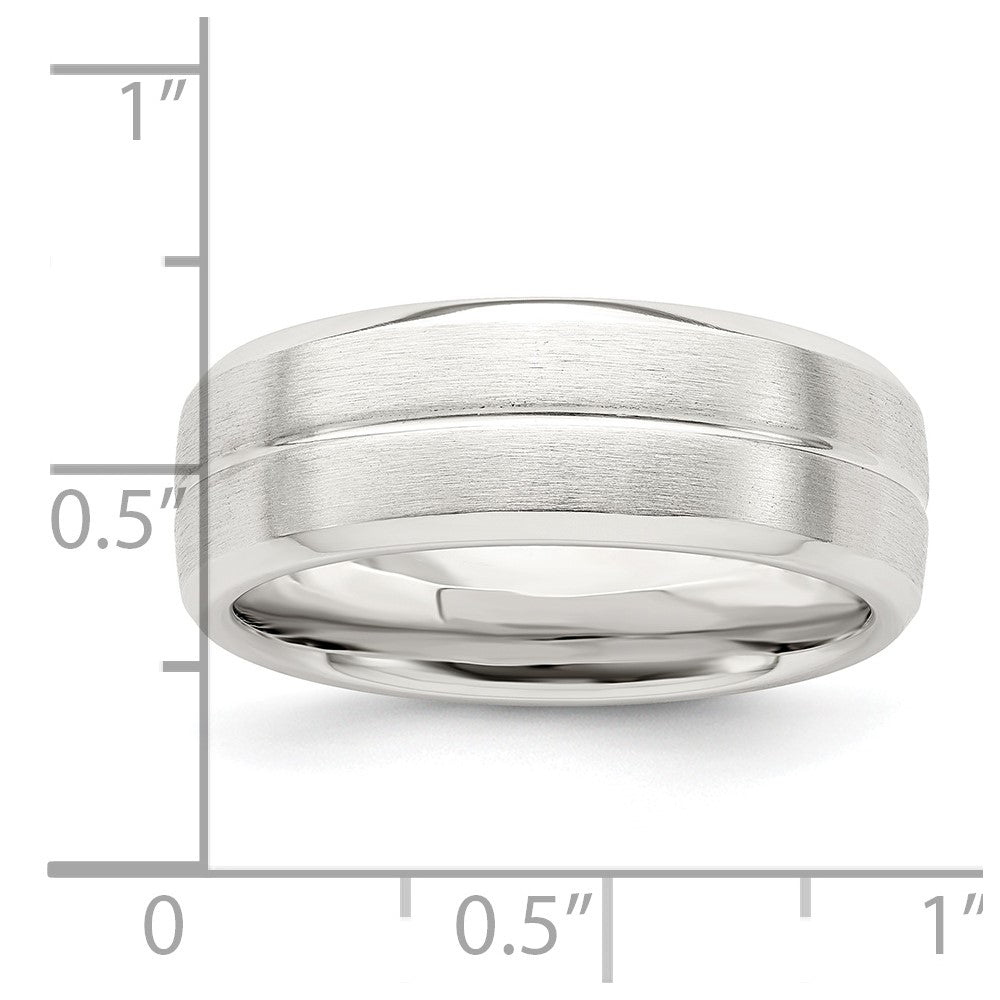 Sterling Silver 7mm Brushed Domed Grooved Fancy Band Size 7.5