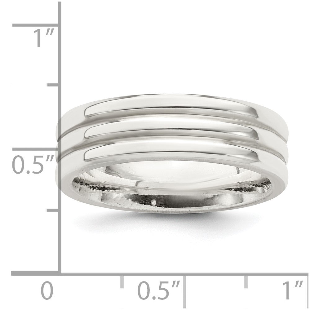 Sterling Silver 6mm Polished Flat Grooved Fancy Band Size 8.5