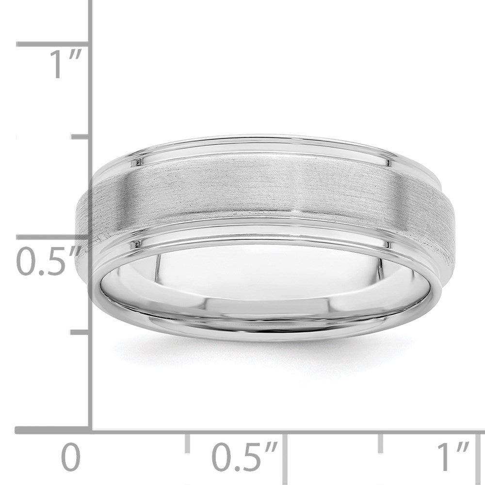 Sterling Silver Rhodium-plated 6mm Brushed Grooved Band Size 10.5