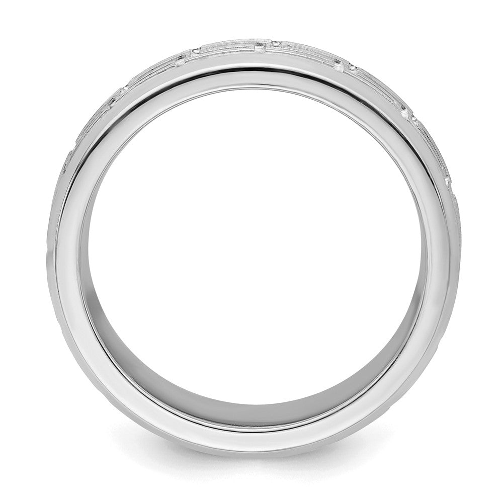 Sterling Silver Rhodium-plated Grooved 6mm Brushed Greek Key Band