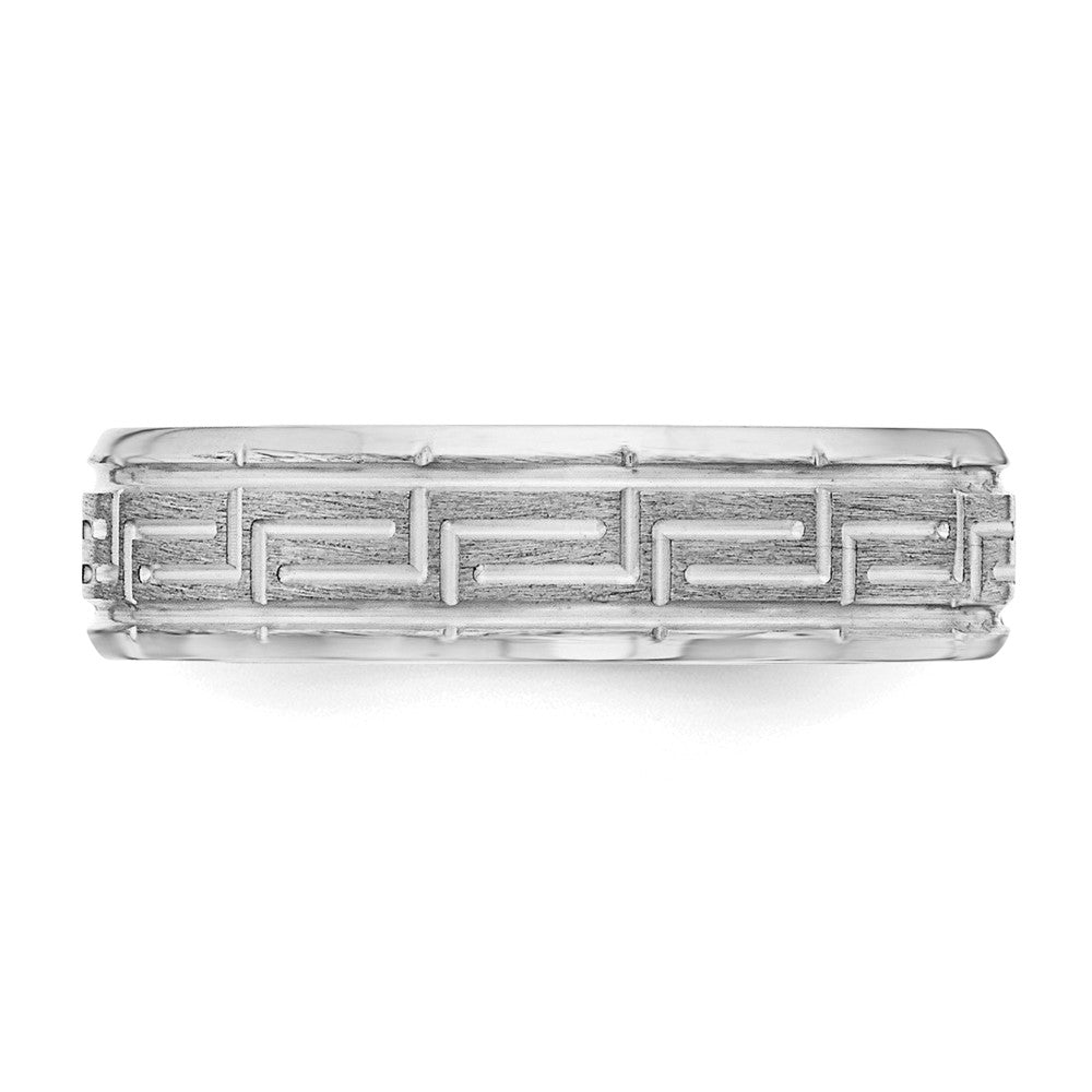 Sterling Silver Rhodium-plated Grooved 6mm Brushed Greek Key Band