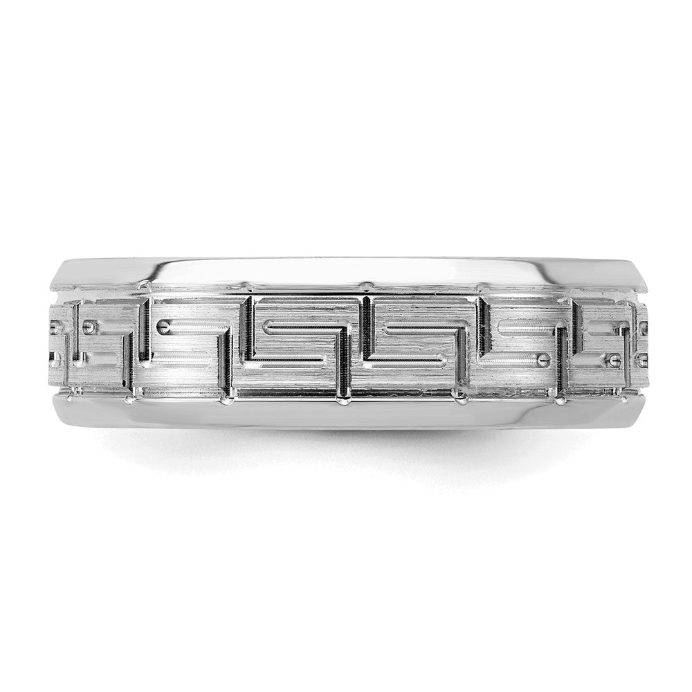 Sterling Silver Rhodium-plated Grooved 6mm Brushed Greek Key Band