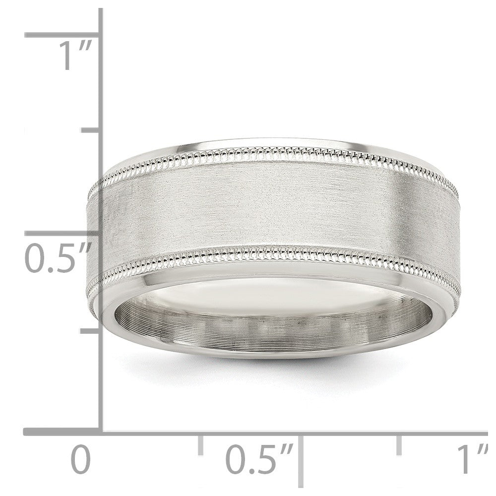 Sterling Silver 6mm Brushed Flat Milgrain Beveled Edge Fancy Band Size 7.5