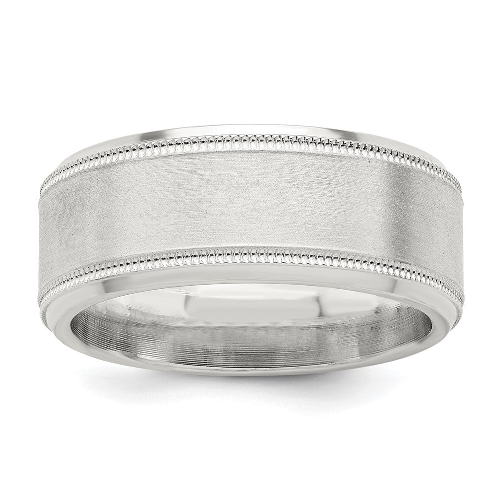 Sterling Silver 6mm Brushed Flat Milgrain Beveled Edge Fancy Band Size 11